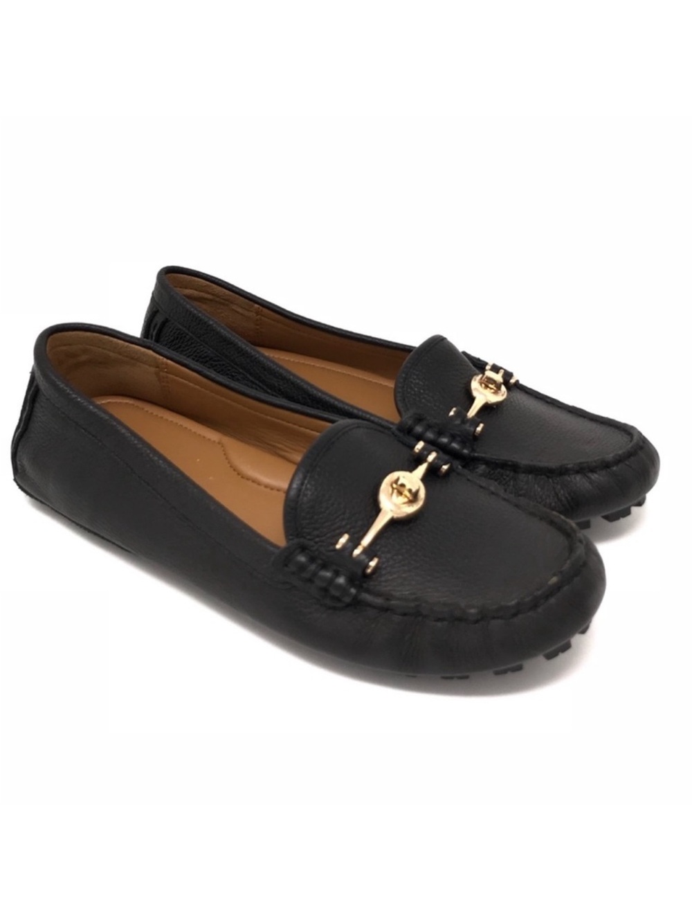 Coach Arlene Turnlock Driving Moccasins Loafers Black Pebble Leather Size 6